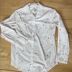 a new day White Shirt with Red Heart Accents